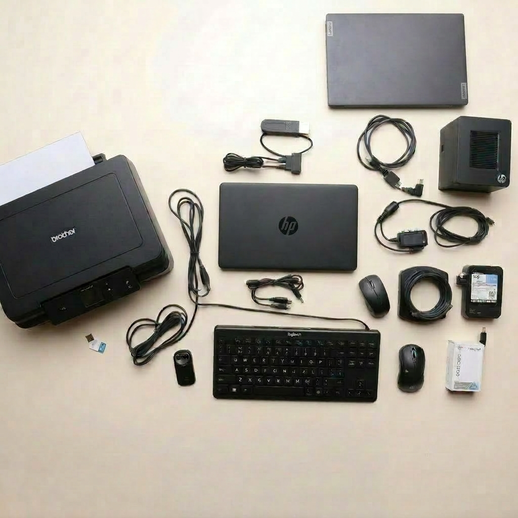 Computer peripherals — monitor, printer, keyboard, mouse